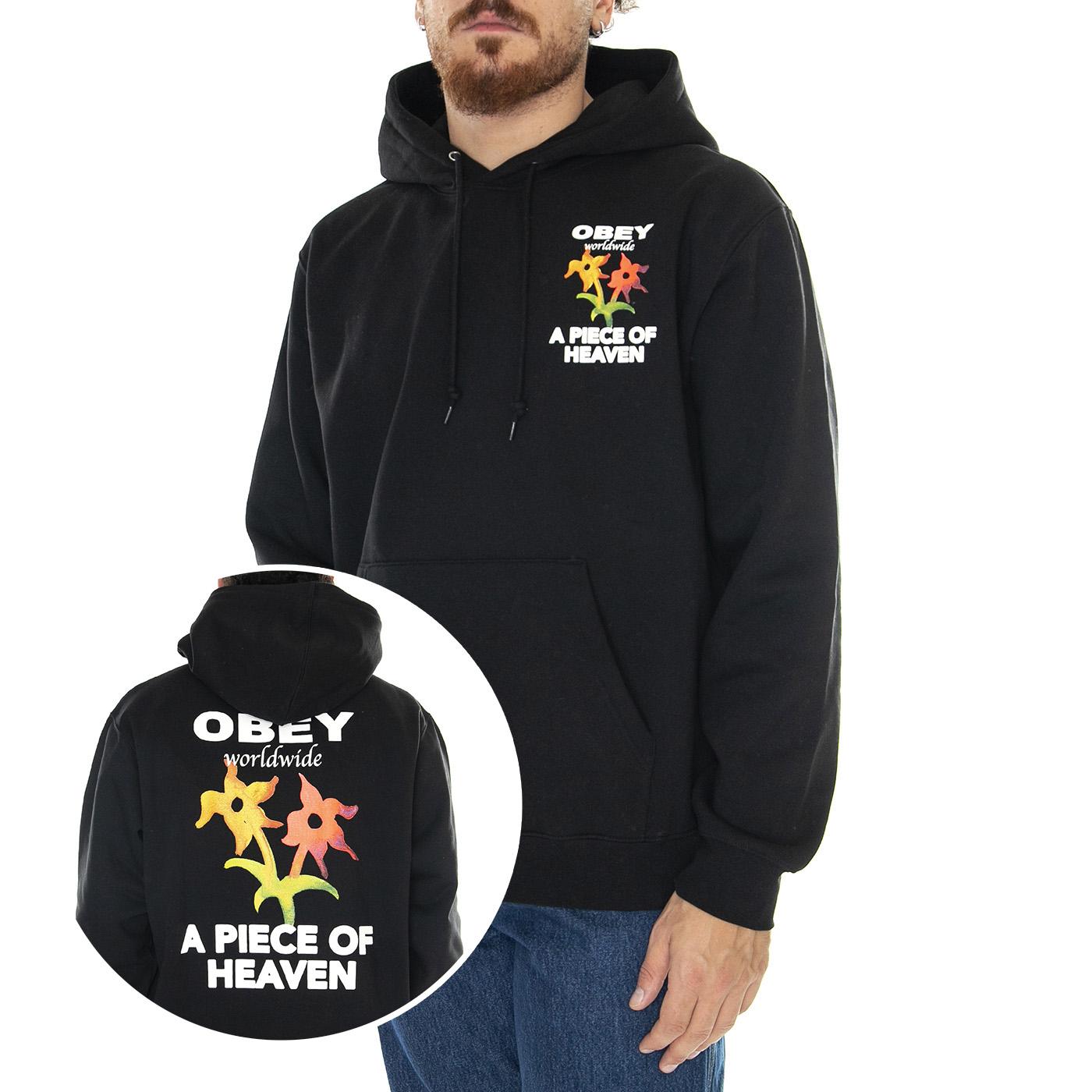 A Piece Of Heaven Premium Hooded Fleese Black - Felpa con Cappuccio Uomo Nera 112843558-BLK  OBEY 