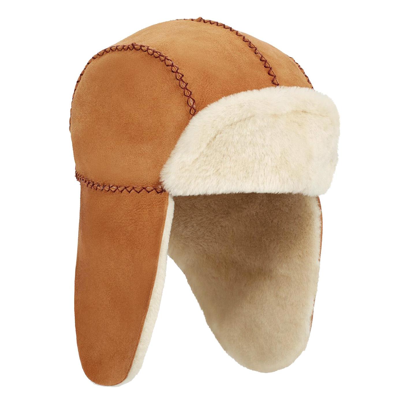 K Sheepskin Trapper W Stitch Chestnut - Cappello con Paraorecchie Marrone UGA20094-CHE  UGG 