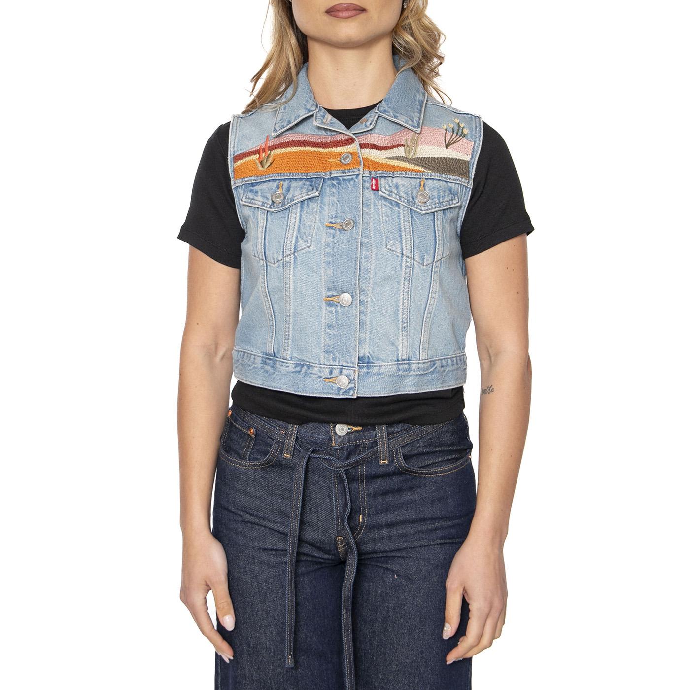 Embroidered XS Vest Desert Utopia Trucker - Giacca Smanicata Donna Blu 002A7-0000 . LEVIS 