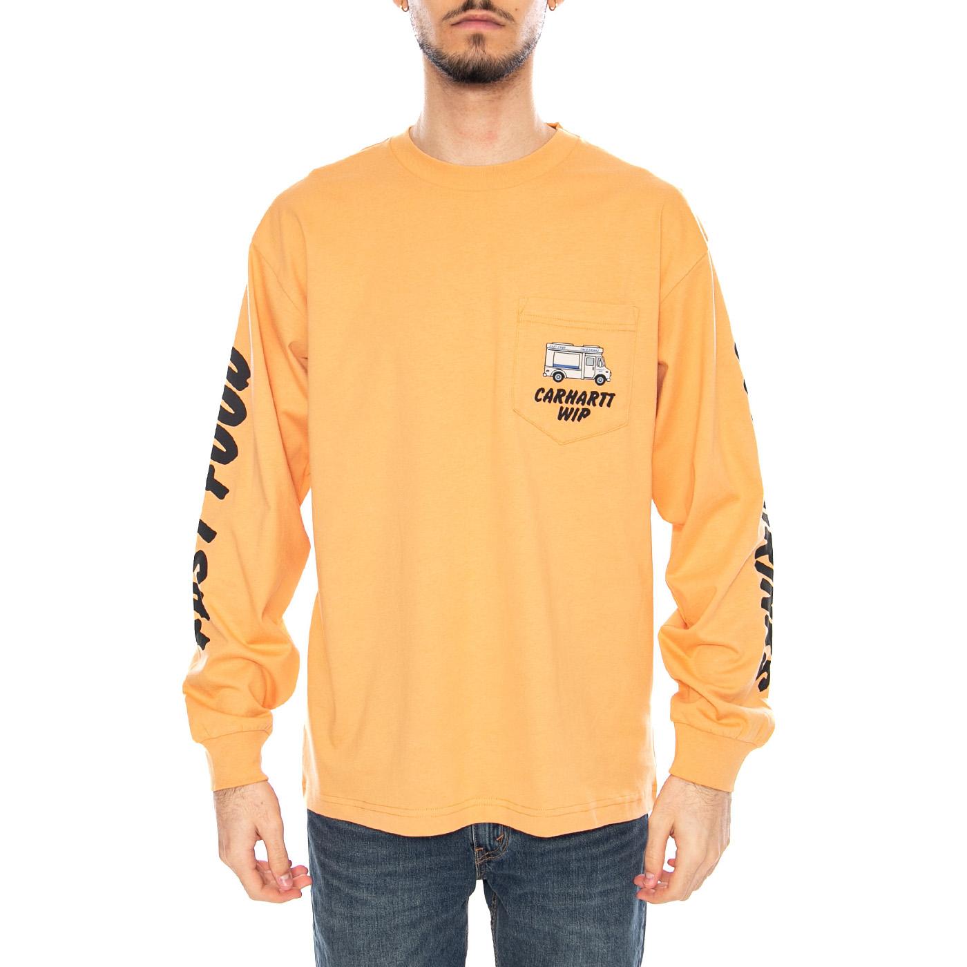 L/S Cold Drinks T-Shirt Gentle Orange - Maglietta Girocollo Maniche Lunghe Uomo Arancione I036216 3IAXX CARHARTT WIP 