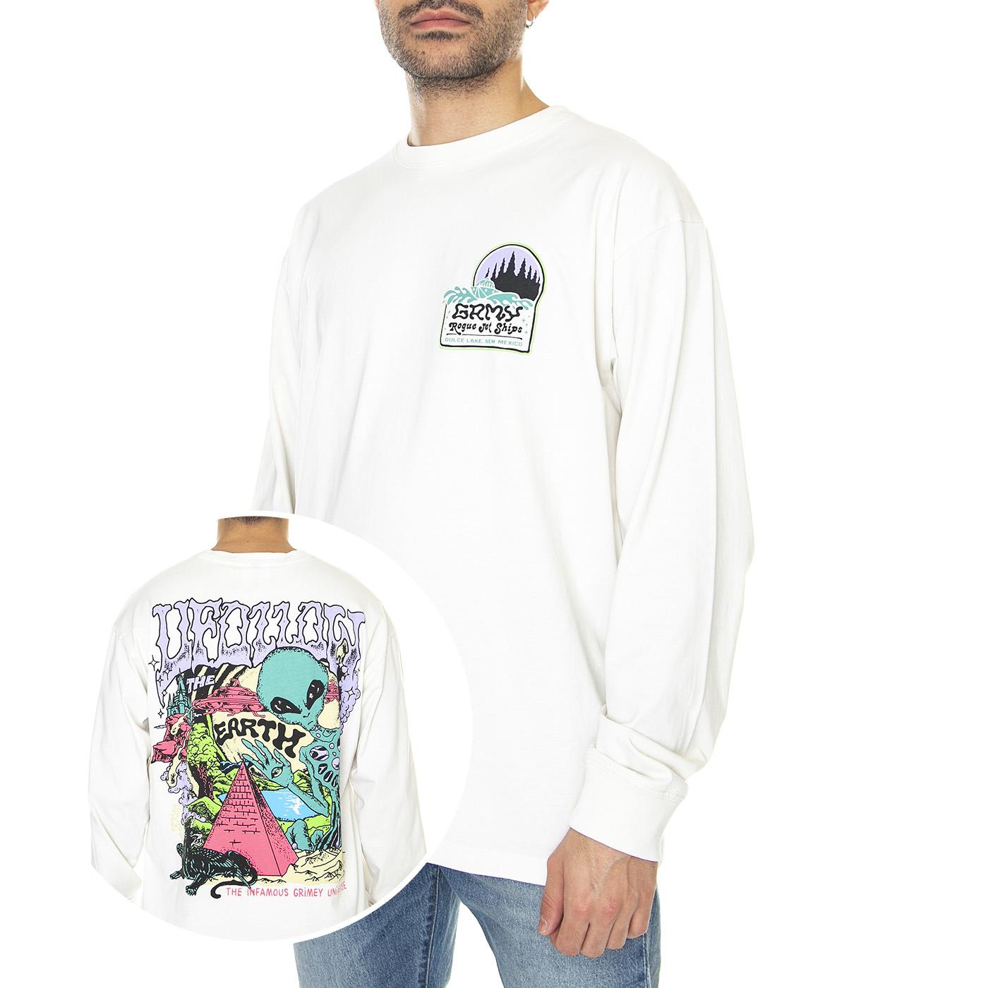 Ufollow Long Sleeve Tee White - Maglietta Girocollo Maniche Lunghe Uomo Bianca GLS149-WHT  GRIMEY 