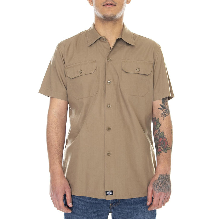 Mens Talpa Short-Sleeve Shirt - Khaki - Camicia Maniche Corte Uomo Marrone 05 200314-KH . DICKIES 