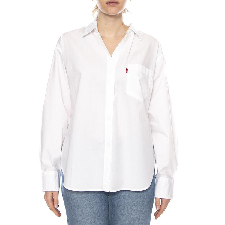 Harlie Boyfriend Shirt - Amari Stripe Chambray Blue 1 Poplin - Camicia Donna Bianca 001HM 0003 LEVIS 