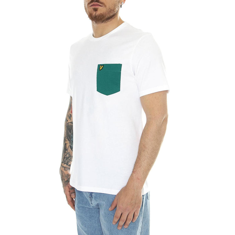 Contrast Pocket T-Shirt White / Court Green - Maglietta Girocollo Uomo Bianca TS831VOG-X179  LYLE & SCOTT 