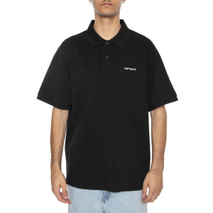 S/S Carhartt Script Polo Black / White - Polo Uomo Nera I035231.0D2XX  CARHARTT WIP 