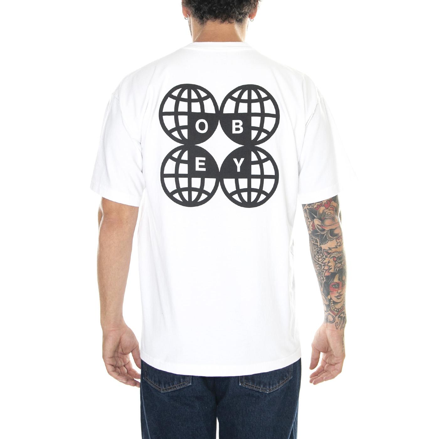 M' Obey Around The World Heavyweight Classic Box Tee White - Maglietta Girocollo Uomo Bianca 166913574-WHT  OBEY 