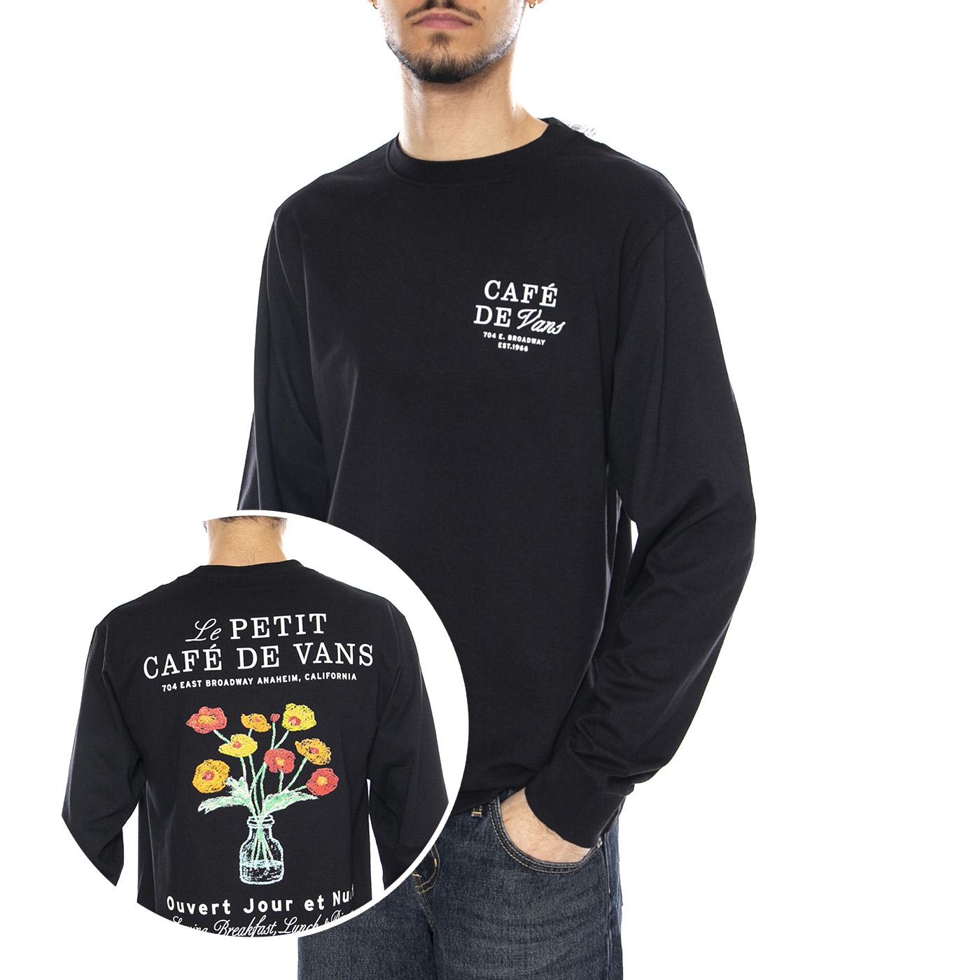 Cafe Vans LS Black - Maglietta Girocollo Maniche Lunghe Uomo Nera VN000PC2BLK1 . VANS 