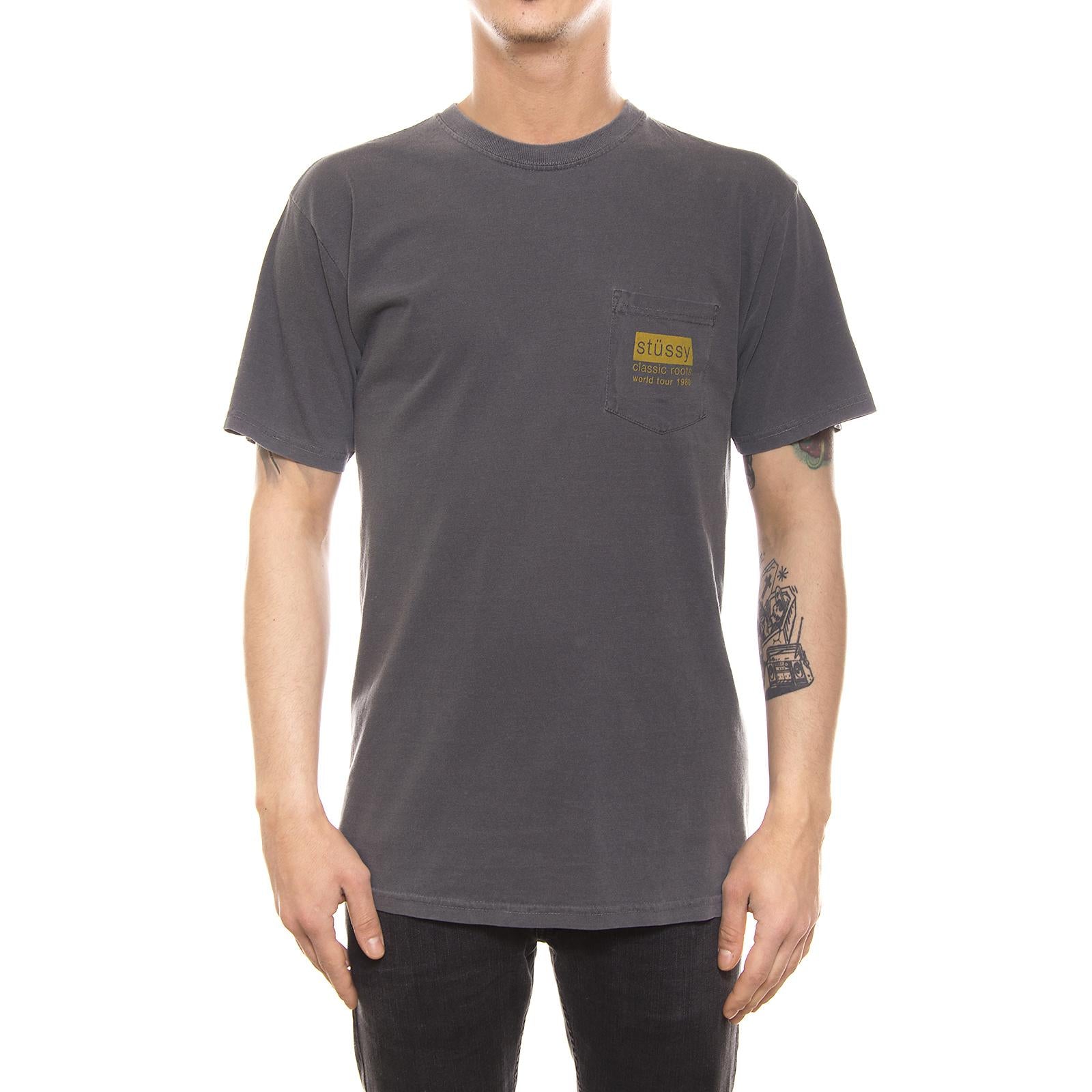 CLASSIC ROOTS PIG. DYE PKT TEE BLACK 1944039-BLACK  STUSSY 