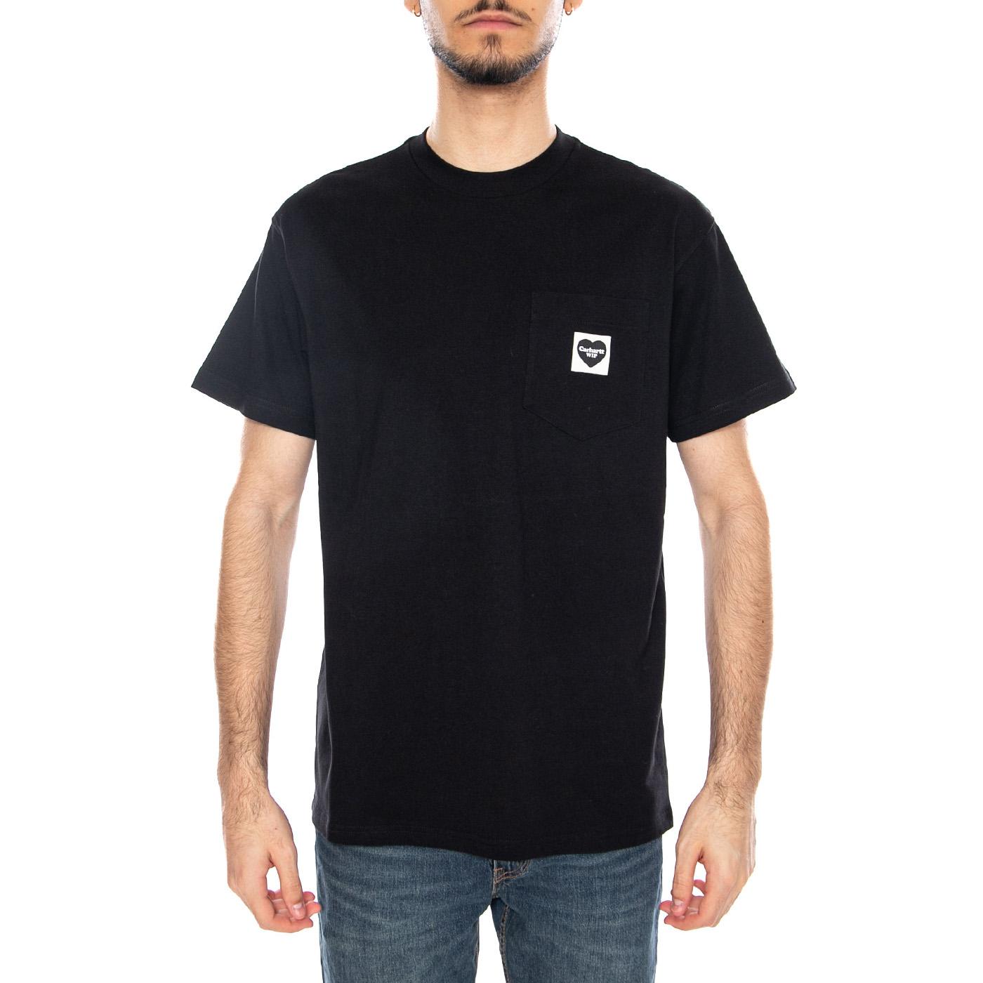 S/S Pocket Heart T-Shirt Black / Black - Maglietta Girocollo Uomo Nera I032128 00EXX CARHARTT WIP 