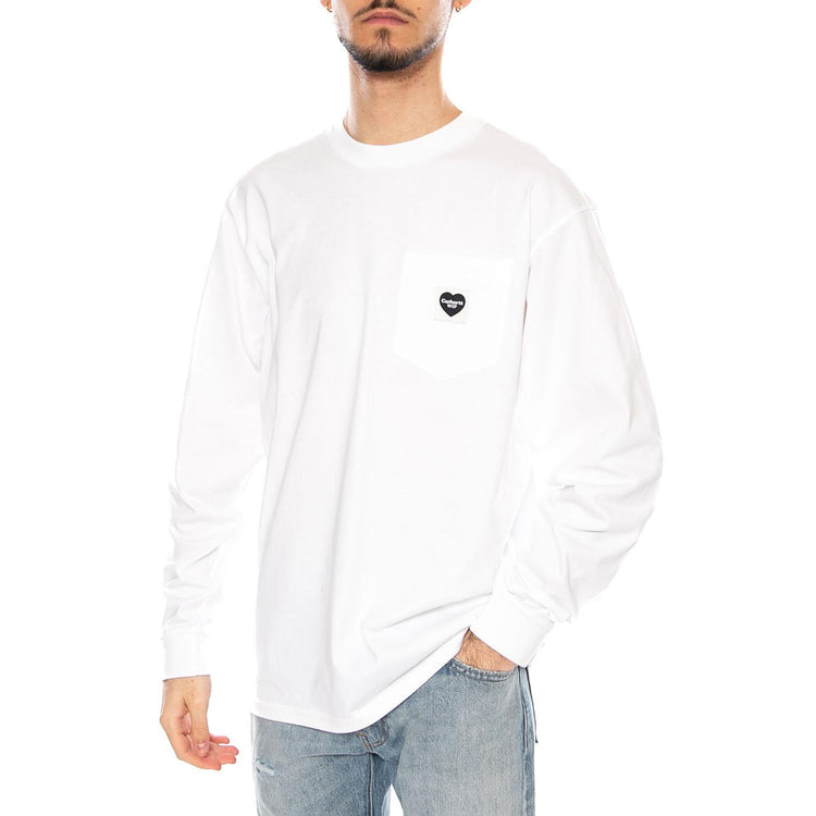 L/S Pocket Heart T-Shirt White / Black - Maglietta Girocollo Maniche Lunghe Uomo Bianca I035300.00AXX . CARHARTT WIP 