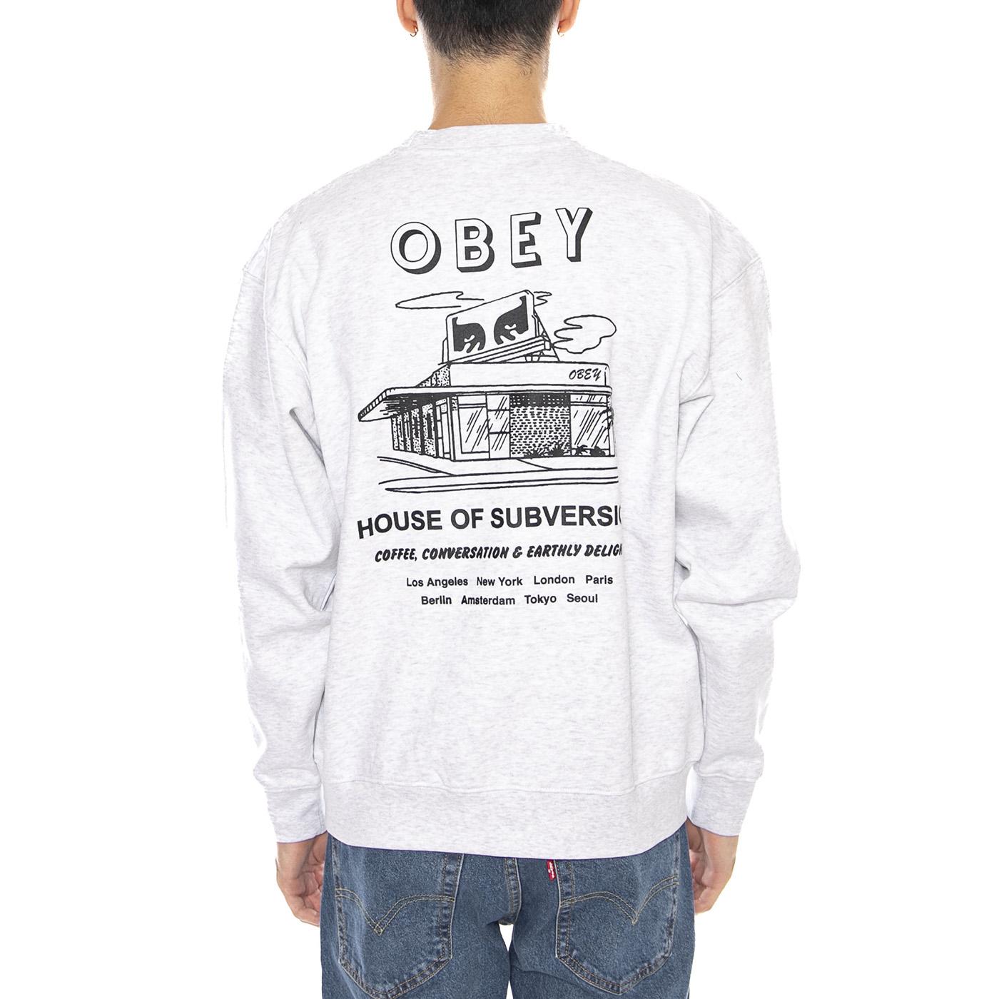 OBEY House of Subversion Fleece Heather Grey -- Felpa Girocollo Uomo Grigia 112864195 HEA OBEY 