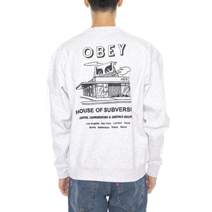 OBEY House of Subversion Fleece Heather Grey -- Felpa Girocollo Uomo Grigia 112864195 HEA OBEY 