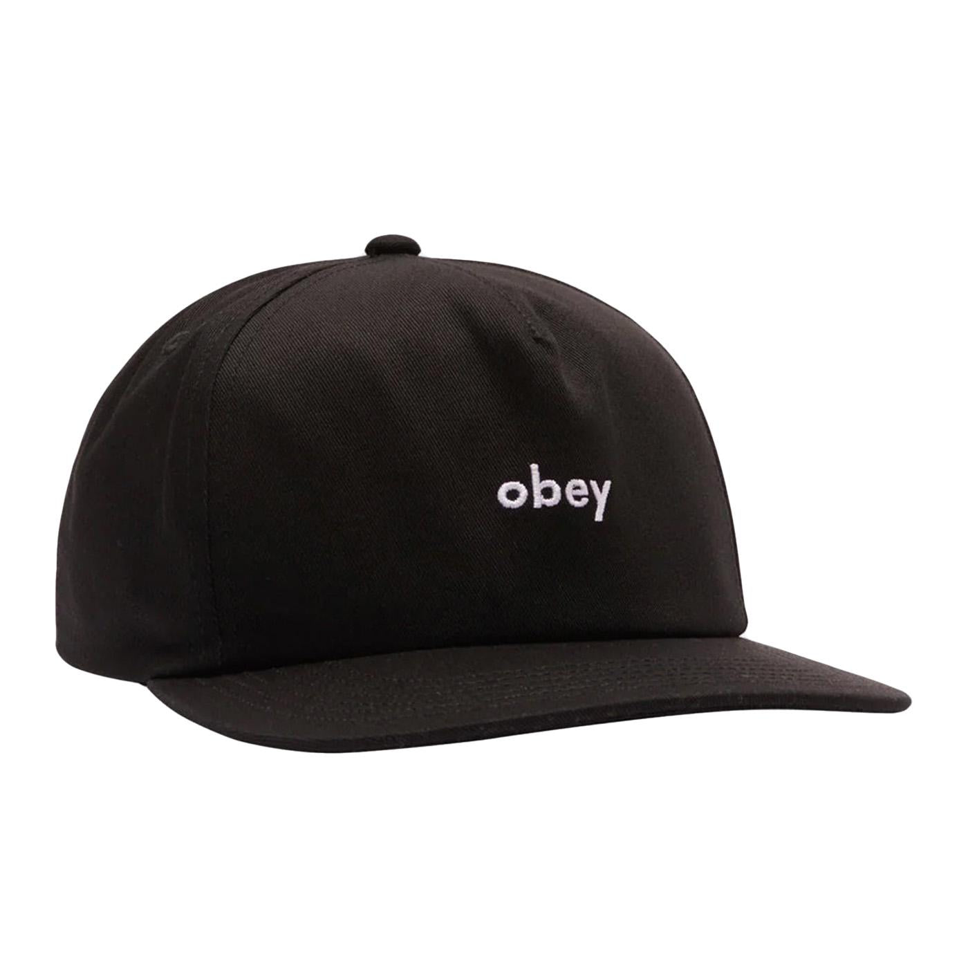 OBEY Lowercase 5 Panel Snapback Black - Cappellino con Visiera Nero 100490108 BLK OBEY 