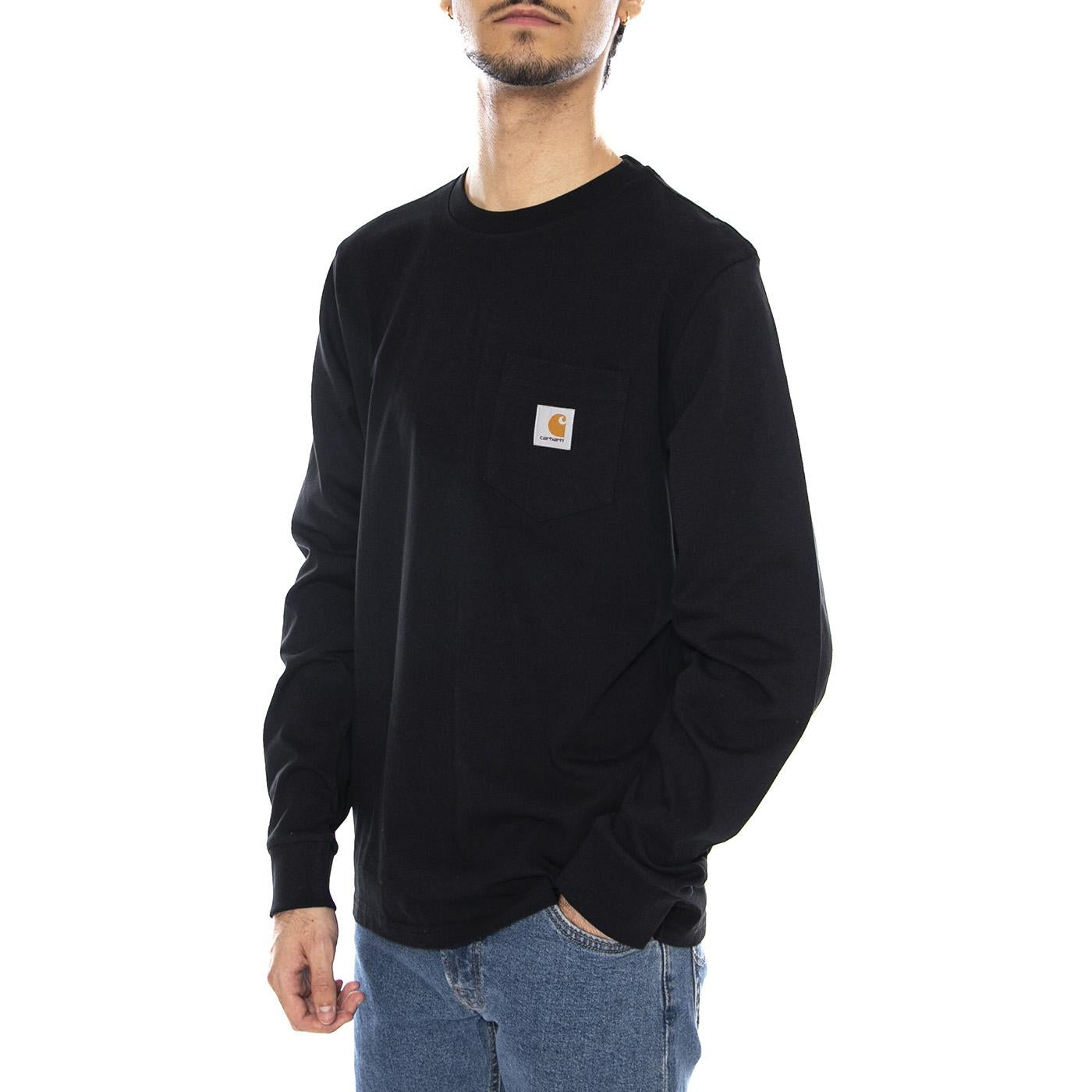L/S POCKET T-SHIRT BLACK - Maglietta Girocollo Maniche Lunghe Uomo Nera I030437 89XX CARHARTT WIP 