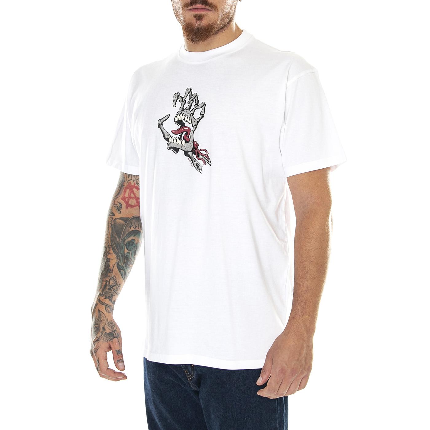 Bone Hand Cruz Front T-Shirt White - Maglietta Girocollo Uomo Bianca Bone Hand Cruz Front White . SANTA CRUZ 