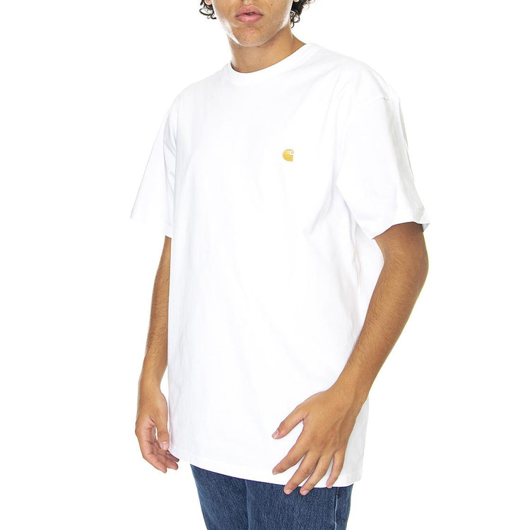 S/S Chase T-Shirt White / Gold - Maglietta Girocollo Uomo Bianca I026391-00RXX  CARHARTT WIP 