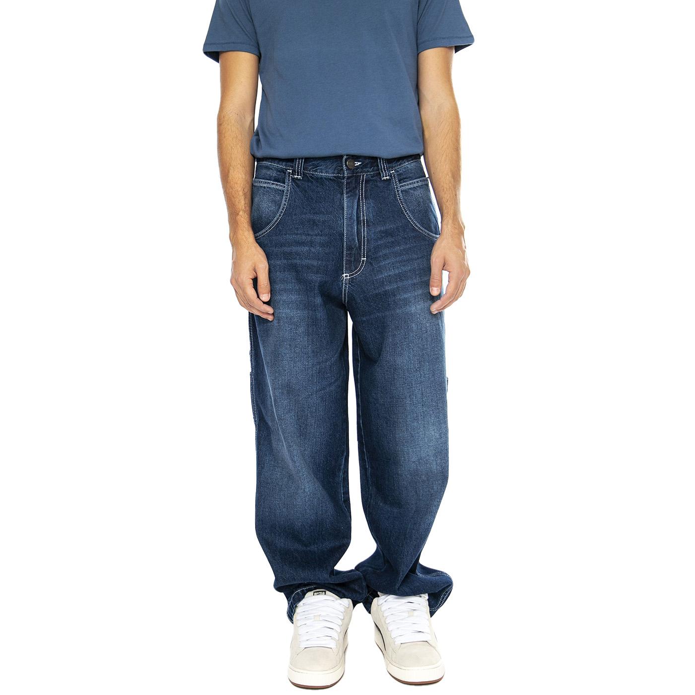 R-Blue-L Used Dark Blue - Pantaloni Denim Jeans Uomo Blu R-BLUE-660  BLUESKIN 
