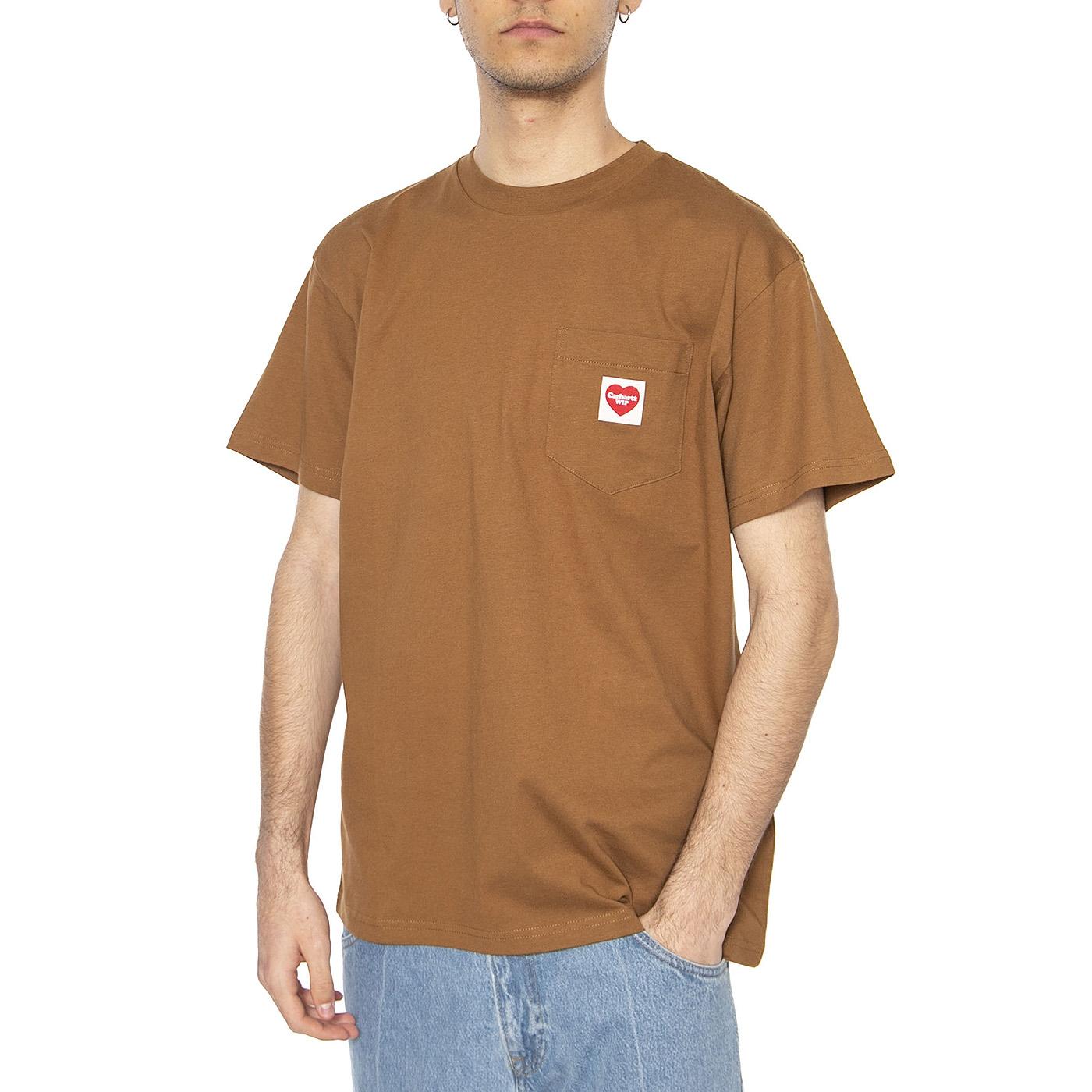 S/S Pocket Heart T-Shirt Hamilton Brown - Maglietta Girocollo Uomo Marrone I032128.HZXX  CARHARTT WIP 