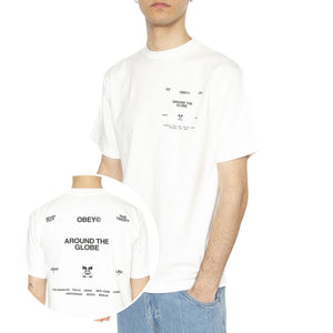Obey Around The Globe Tee Pigment Vintage White - Maglietta Girocollo Uomo Bianca 167924096-VWH  OBEY 