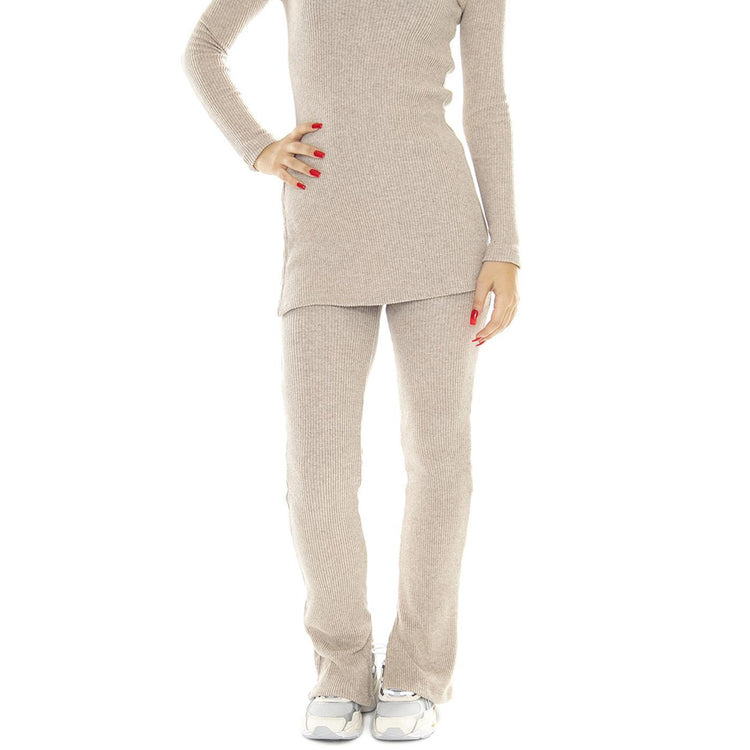 Taupe Kara Knitted Pants - Pantaloni Donna Beige WKN00157  THINKING 
