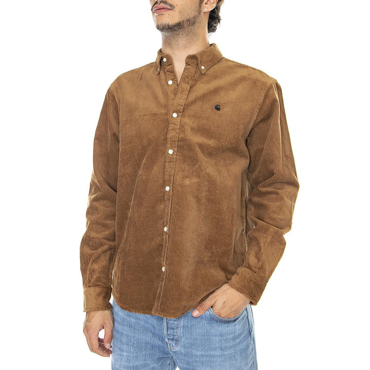 L/S Madison Cord Shirt Hamilton Brown / Black - Camicia in Velluto Uomo Marrone I029958-08WXX  CARHARTT WIP 