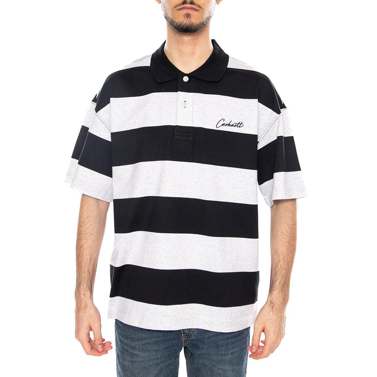 S/S Delray Polo Delray Stripe, Black - Polo Uomo Bianca / Nera I036187 3LDXX CARHARTT WIP 