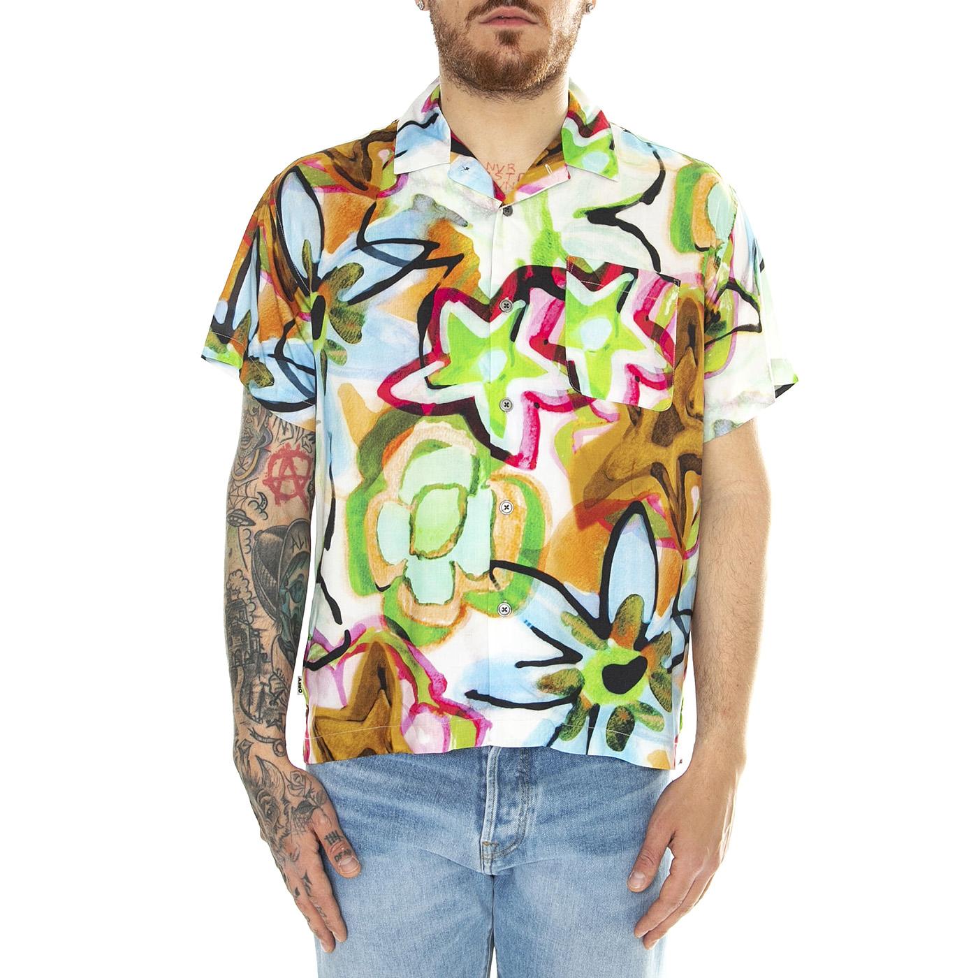 Requiem Woven S/S Golden Shirt Brown Multi - Camicia Maniche Corte Uomo Multicolore 181210402-GBR  OBEY 