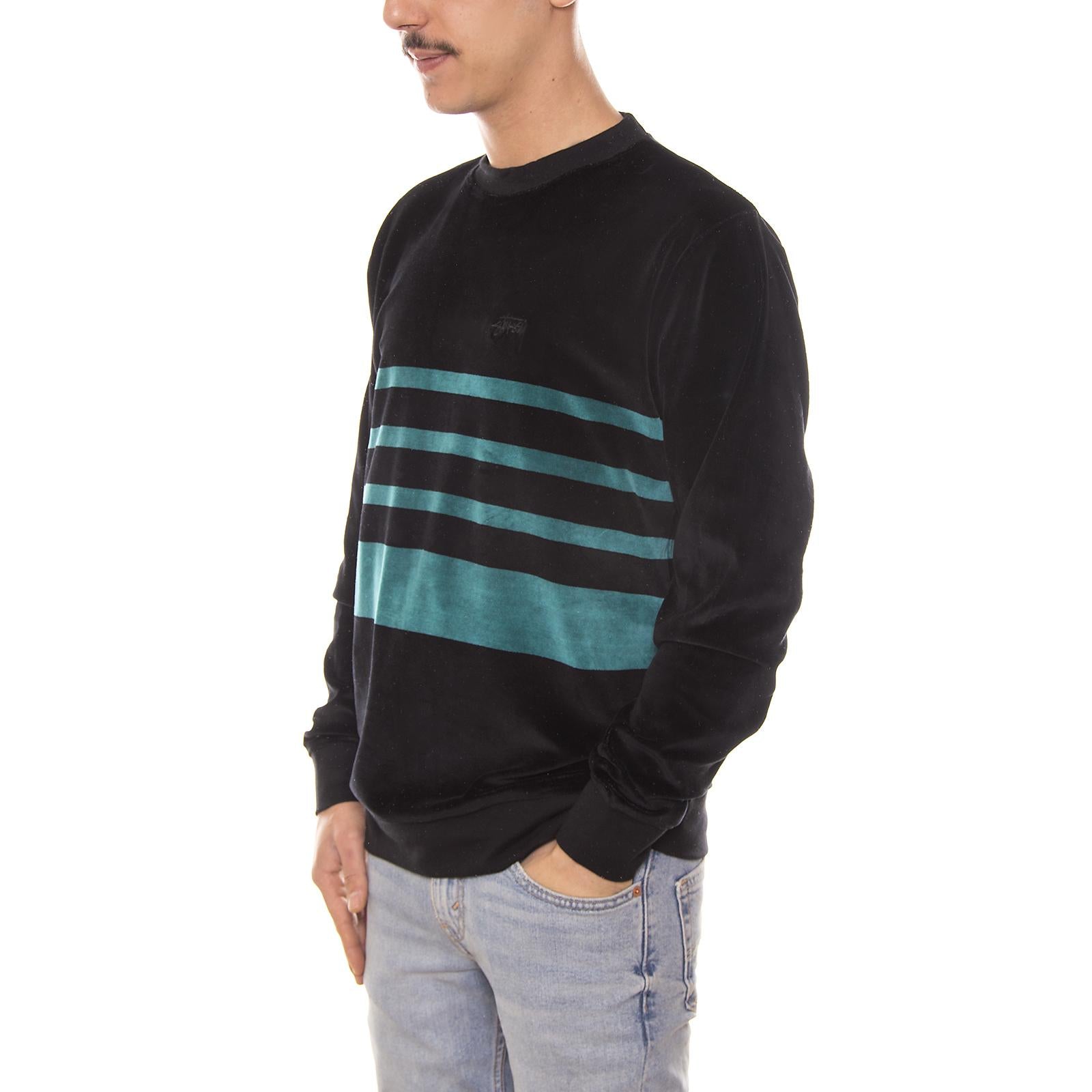 VELOUR STRIPE CREW BLACK 114996-BLACK  STUSSY 