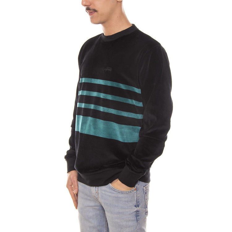 VELOUR STRIPE CREW BLACK 114996-BLACK  STUSSY 