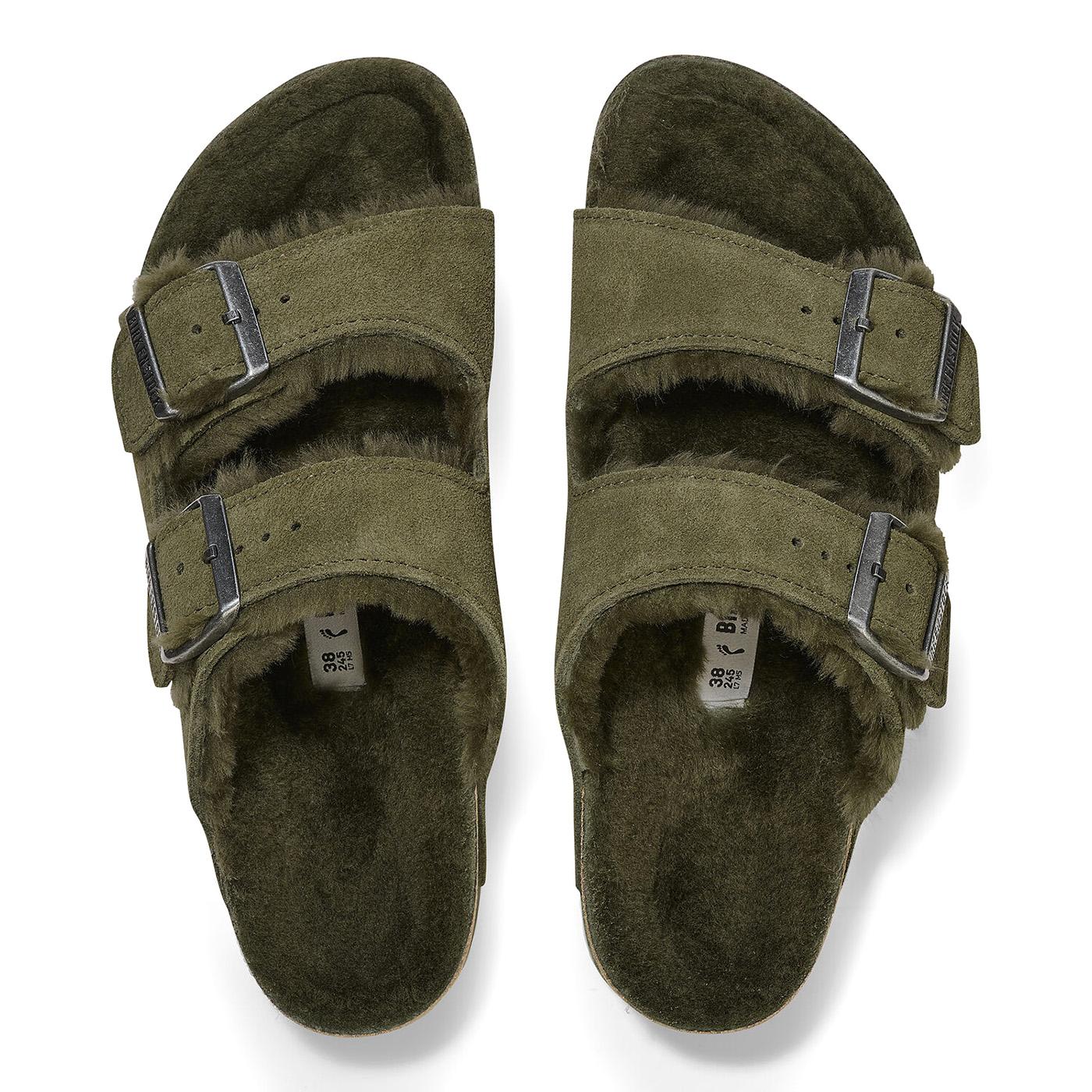 Arizona Shearling Thyme Suede Leather Sandals - Sandali Donna Verdi 1025687  BIRKENSTOCK 