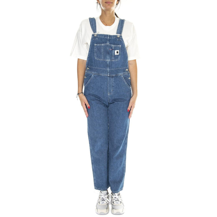 W' Bib Overall Straight Blue /stone washed - Saolpette Denim Jeans Donna Blu I031250.0106  CARHARTT WIP 