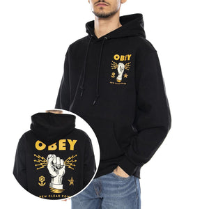 Obey New Clear Power Hood Fleece Black -- Felpa con Cappuccio Uomo Nera 117463779 BLK OBEY 