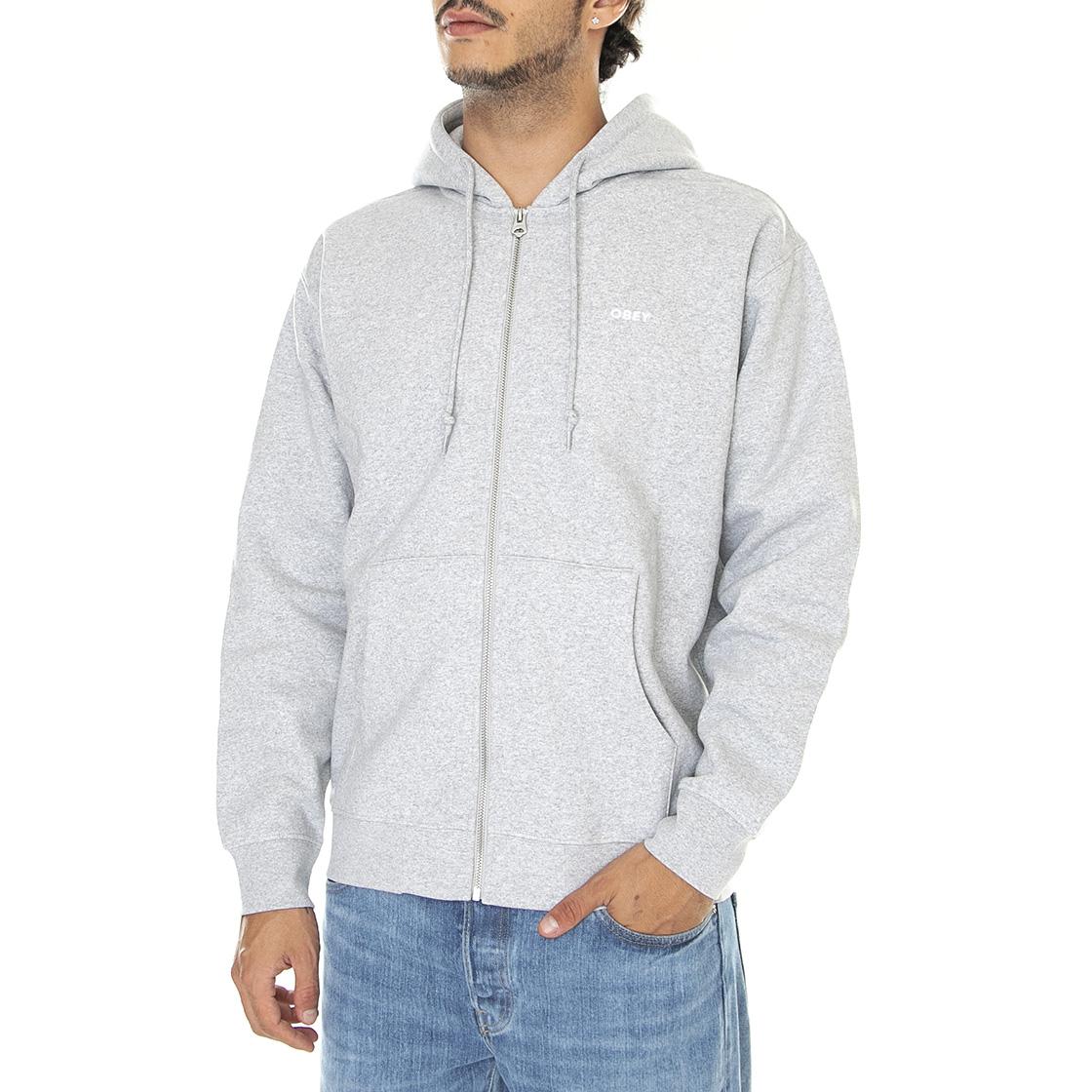 Established Works Bold Zip Hooded Fleece Ash Grey - Felpa con Cappuccio e Zip Uomo Grigia 112460010-AGRYe  OBEY 