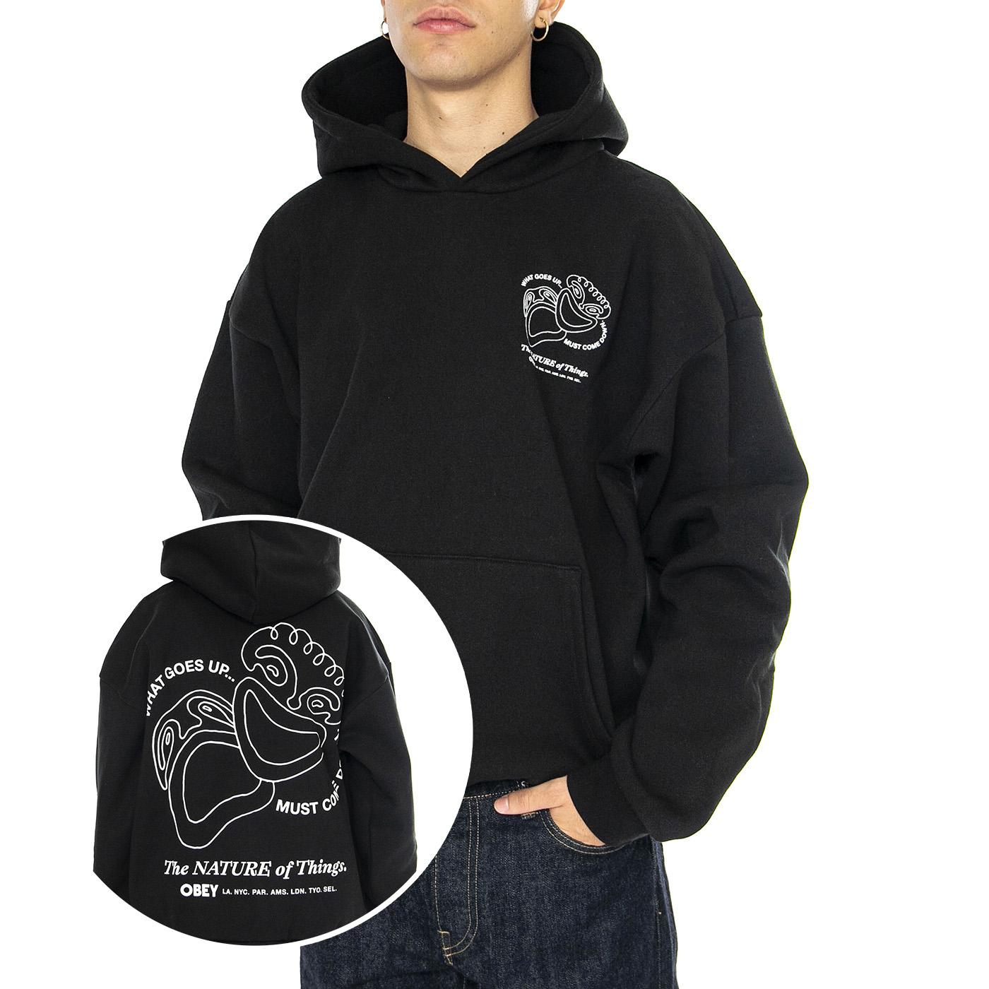 Nature Extra Heavy Hood Fleece Black - Felpa Uomo Nera 112470230-BLACK  OBEY 