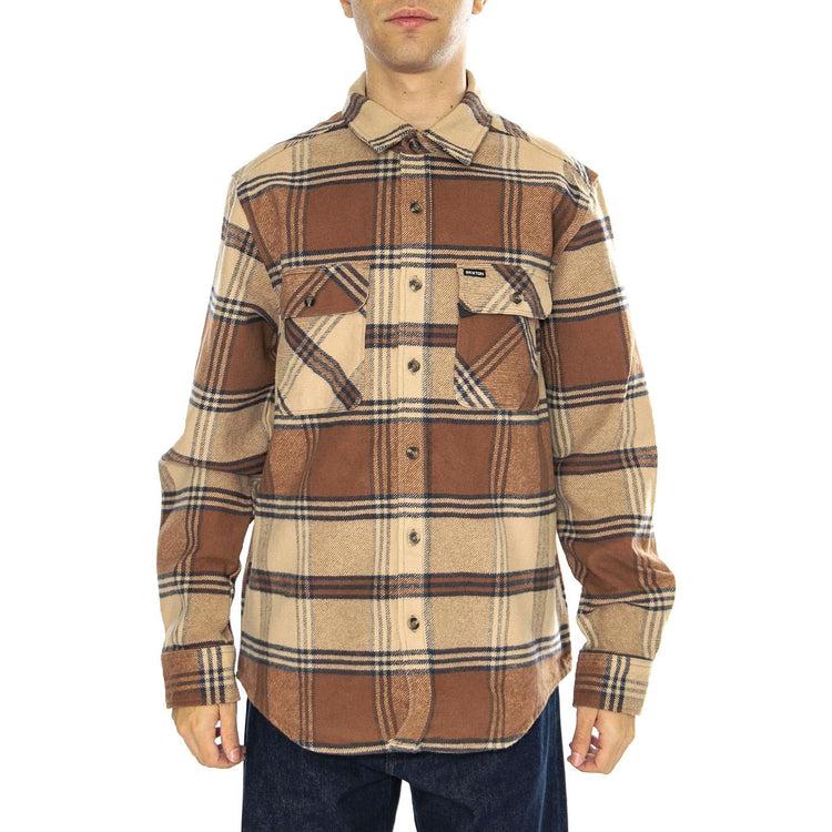 Bowery Heavy Weight L/S Flannel Sand / Bison - Camicia Uomo Multicolore 01297-SNDBS  BRIXTON 