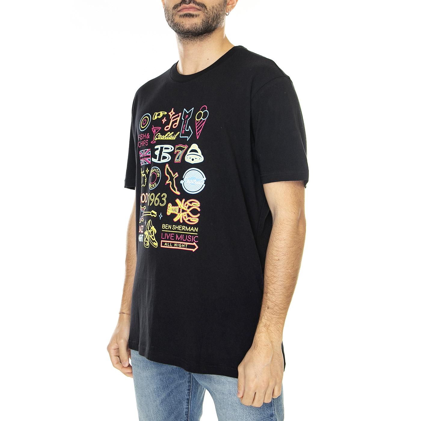 Night At Brighton Beach Tee Black - Maglietta Girocollo Uomo Nera 67142-290  BEN SHERMAN 