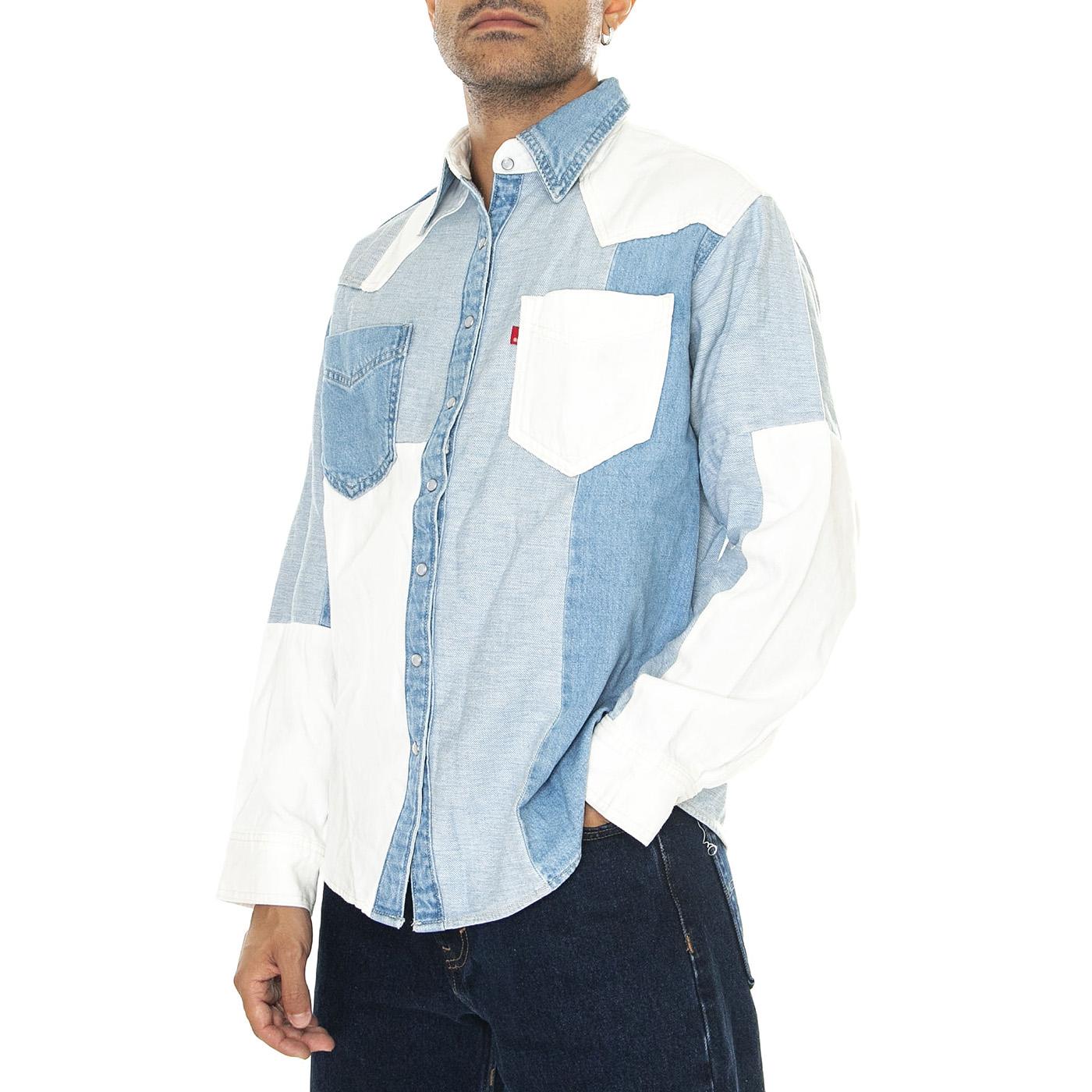 Donovan Western Shirt Patchwork Blanket Light Indigo Worn In - Camicia Denim Jeans Uomo Blu A5974-0001  LEVIS 