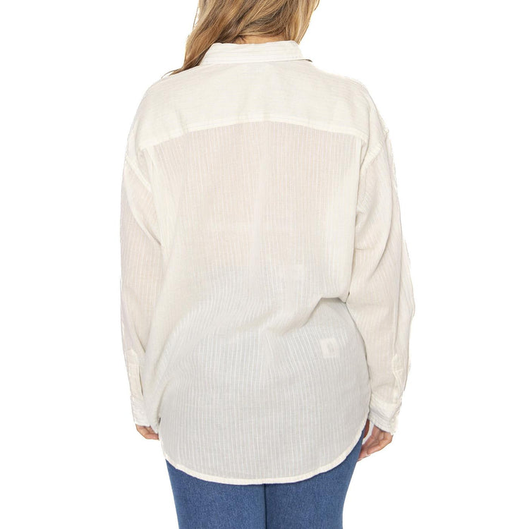 Blythe Sheer Stripe Shirt LS Azurine Multi - Camicia Donna Bianca 281200139-AZR  OBEY 