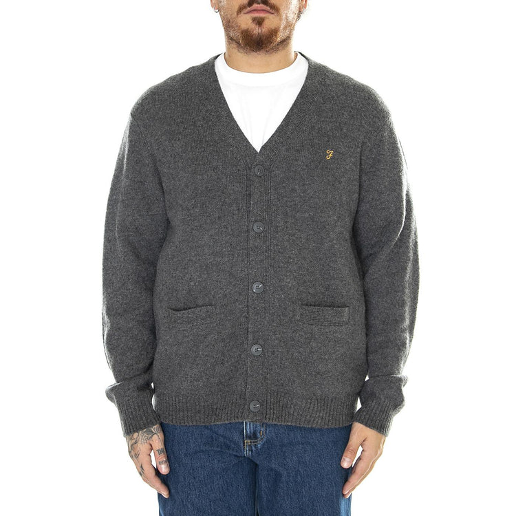 Birchall Lambswool Cardigan Grey Marl - Cardigan Uomo Grigio F4GHC049  FARAH 