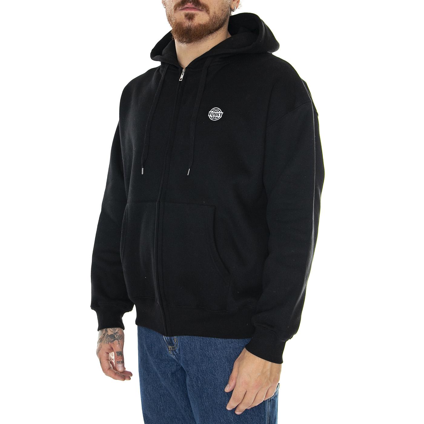 Logo Embroidery Zip Hoodie Black - Felpa con Cappuccio Uomo Nera Logo Embroidery Zip Hoodie Black  FUNKY 