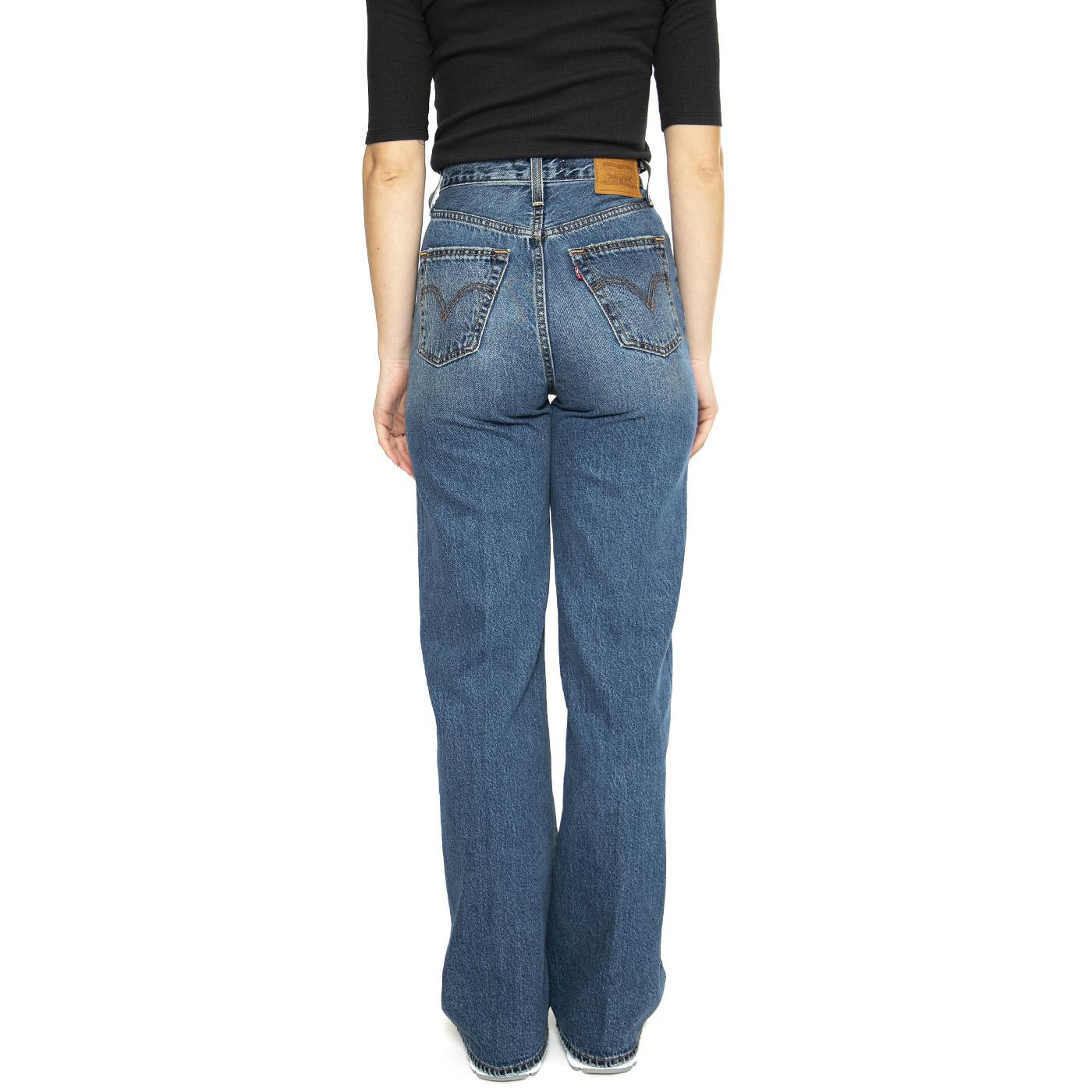 Ribcage Wide Leg H223 Dark Indigo Worn In - Pantaloni Denim Jeans Donna Blu A6081-0012  LEVIS 