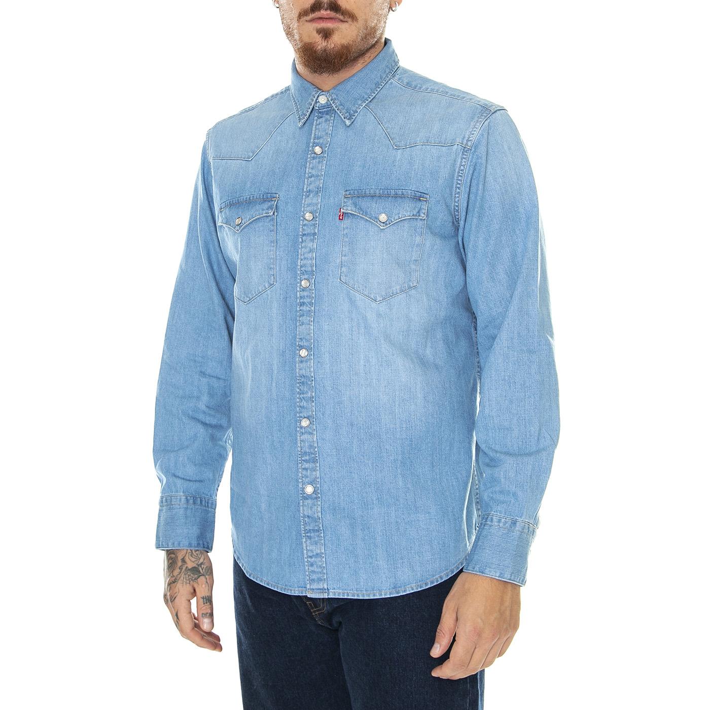 M' Barstow Western Standard Eesta Noche Light Indigo Worn In - Camicia Uomo Denim Jeans Blu 85744-0047  LEVIS 