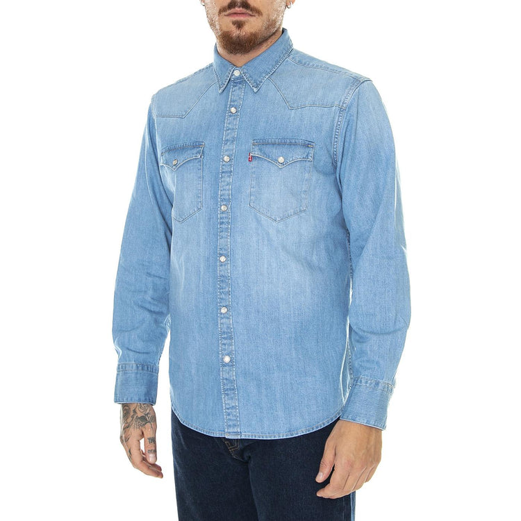 M' Barstow Western Standard Eesta Noche Light Indigo Worn In - Camicia Uomo Denim Jeans Blu 85744-0047  LEVIS 