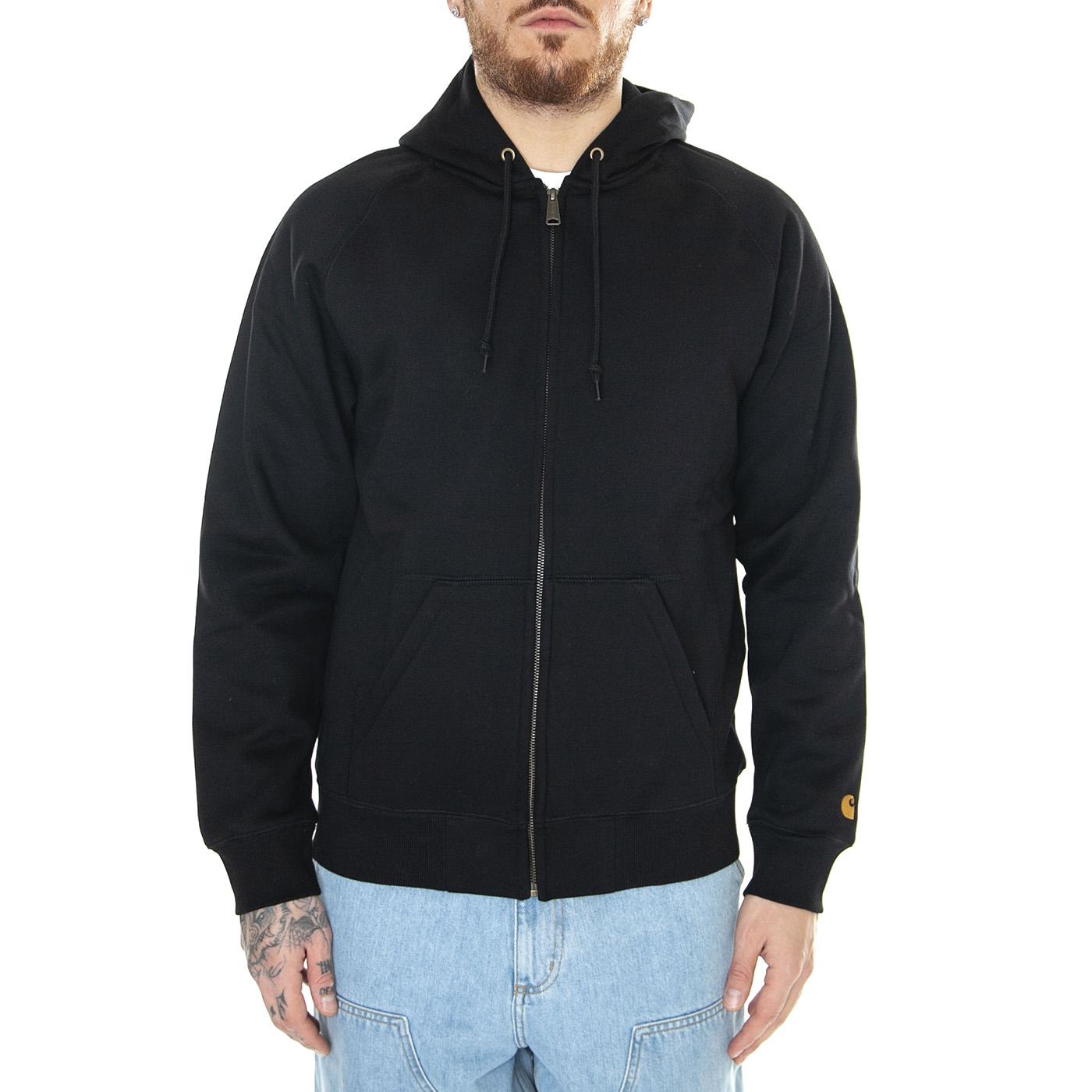 Hooded Chase Jacket Black / Gold - Felpa con Cappuccio e Zip Uomo Nera I033664.00FXX  CARHARTT WIP 