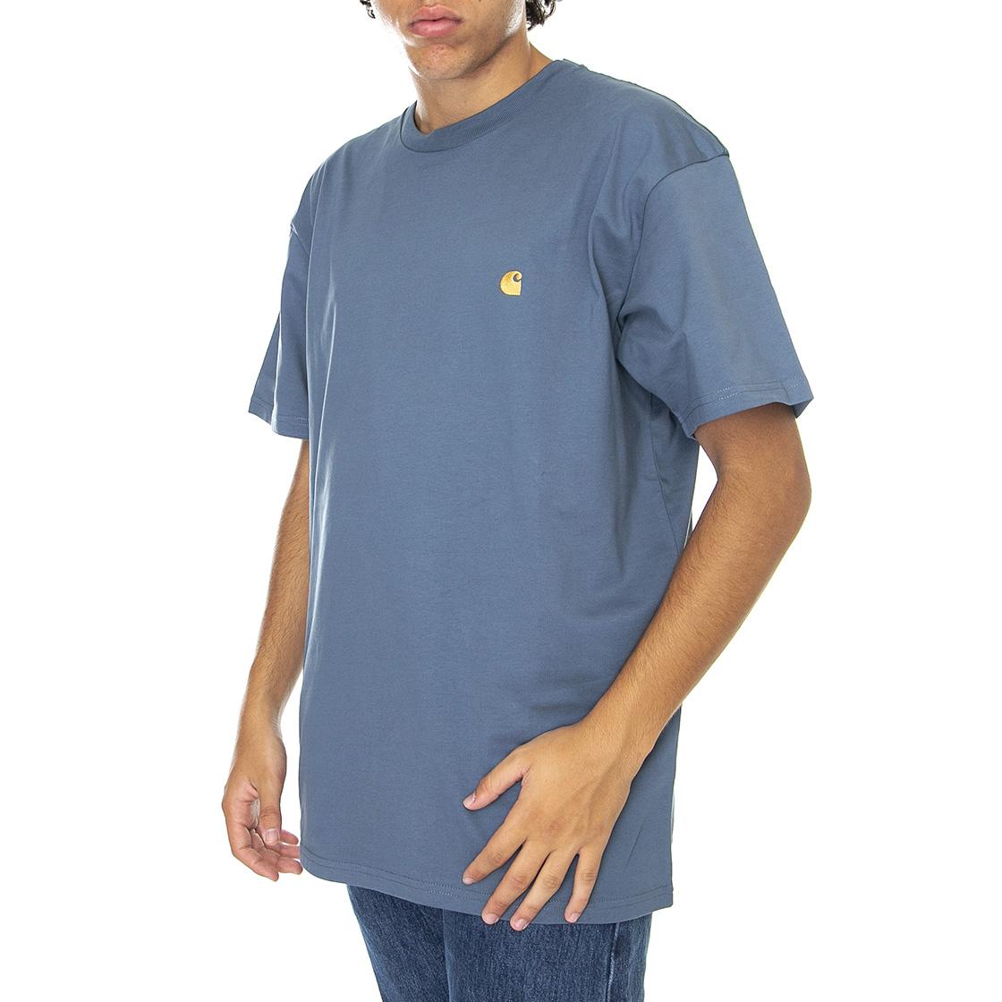 S/S Chase T-Shirt Storm Blue / Gold - Maglietta Girocollo Uomo Blu I026391-0XWXX  CARHARTT WIP 