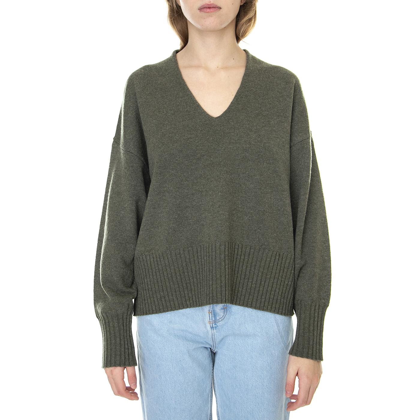 Bellie Dark Olive - Maglione Collo a V Donna Verde 330748  ELVINE 