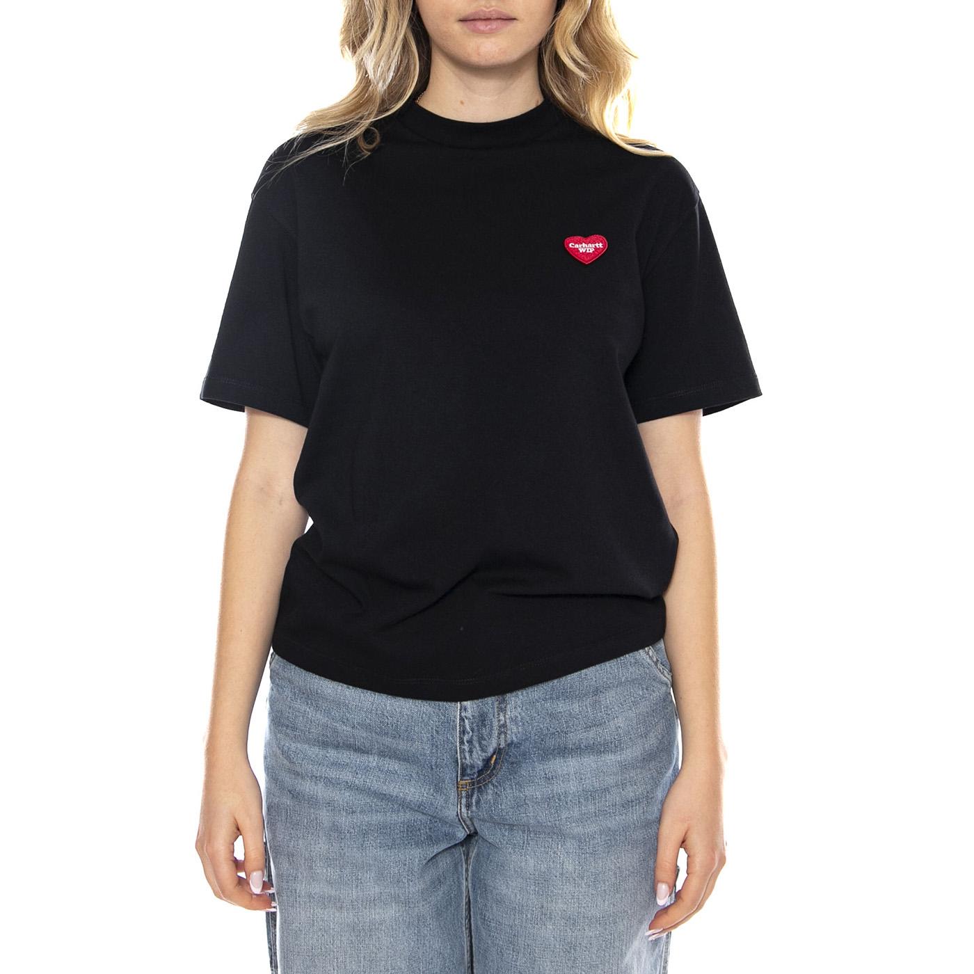 W Carhartt S/S Heart Patch T-Shirt - Nera - Maglietta Donna I032318_1V2_XX . CARHARTT WIP 