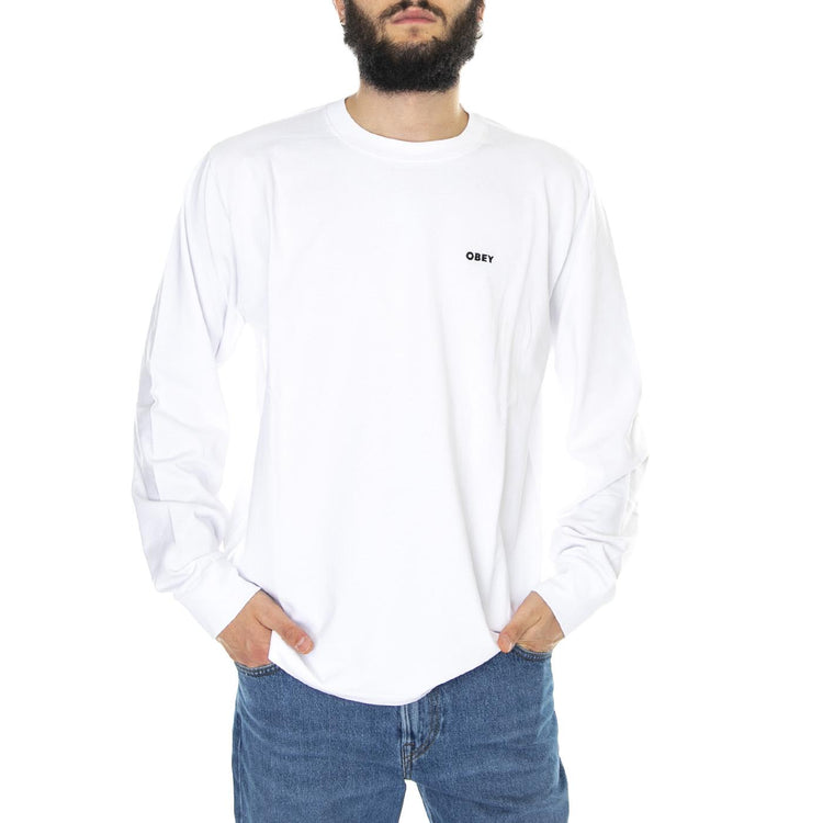 Established Works Bold Tee Ls White - Maglietta Girocollo Maniche Lunghe Uomo Bianca 131030117-WHTe  OBEY 