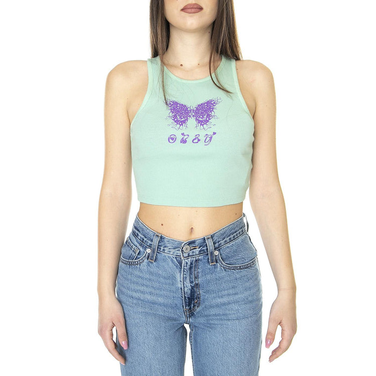 Obey Flaming Butterfly Rib Megan Tank Green Fig - Canotta Donna Verde 263732327-GFG  OBEY 
