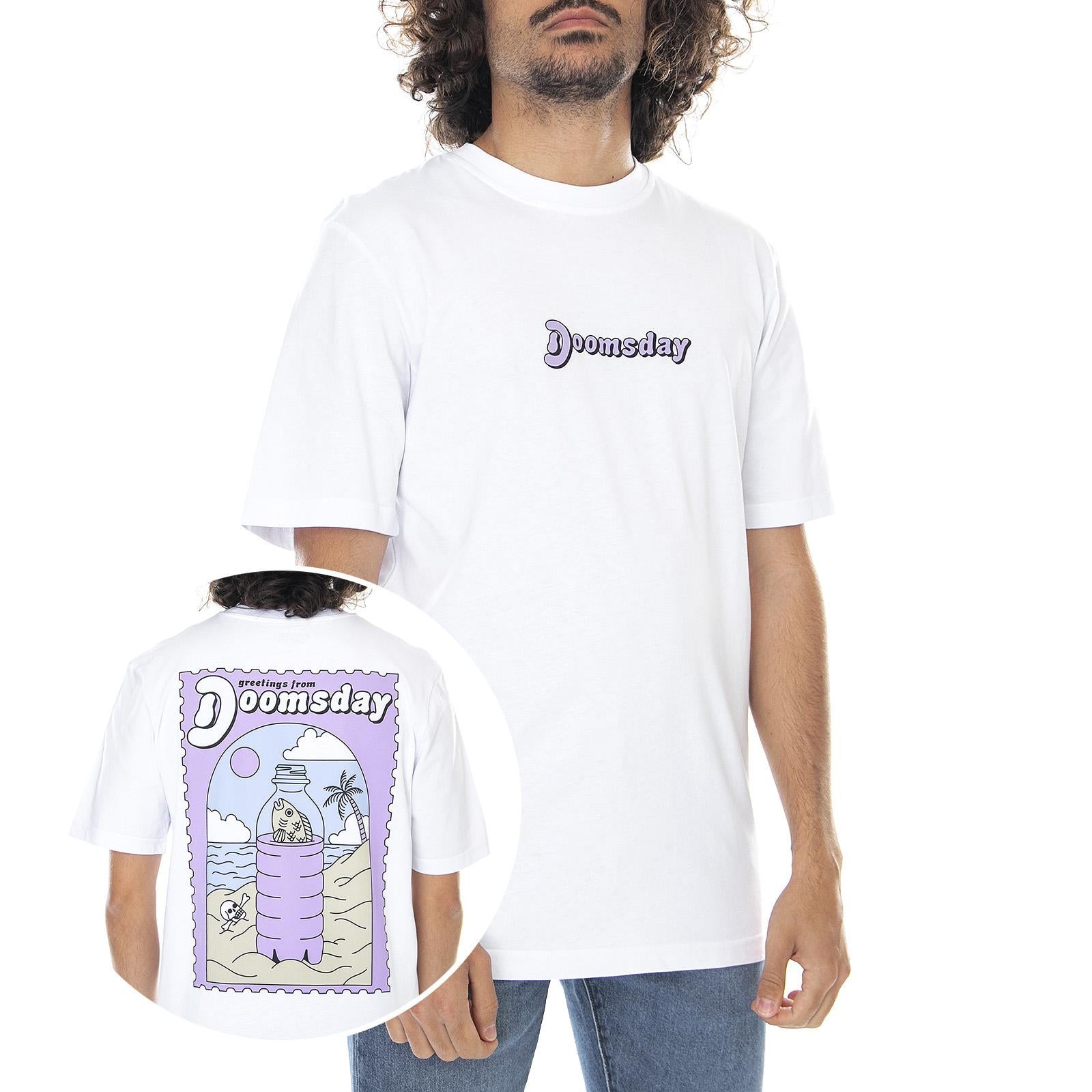 Mens Greetings T-Shirt - White - Maglietta Girocollo Uomo Bianca 0261WHT-1 . DOOMSDAY 